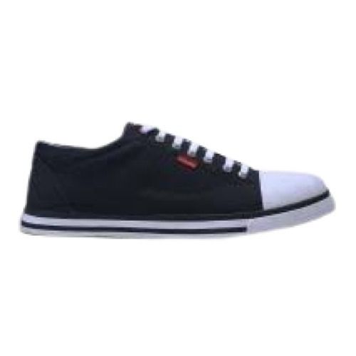 Black With White Plain Design Flexible Lace Closure Breathable Canvas Shoes