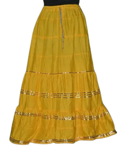 Yellow Regular Fit Casual Wear Plain Cotton Long Skirt For Women