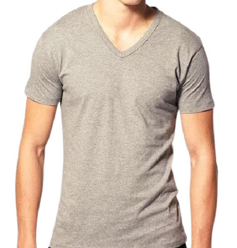 Grey Short Sleeve Plain V Neck Casual T Shirt For Mens