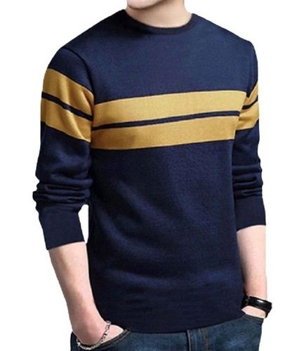 Striped Pattern O-Neck Long Sleeve Comfortable Casual Wear Plain Cotton Shirt