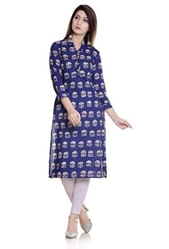 Unfadable Casual Wear 3-4Th Sleeves Printed Cotton Kurti For Women Bust Size: 36 Inch (In)