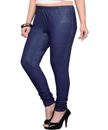 Cotton Casual Wear Blue Ladies Jeggings With Skinny Fitting