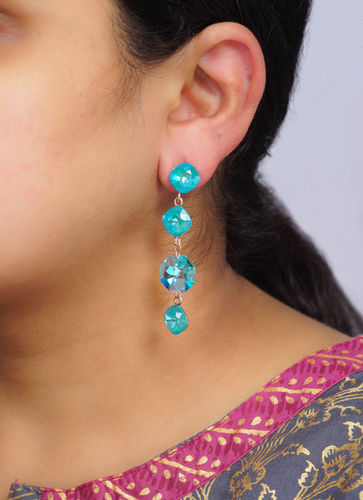 Ladies Designer Party Wear Asymmetrical Square Dangler Earrings (Blue)