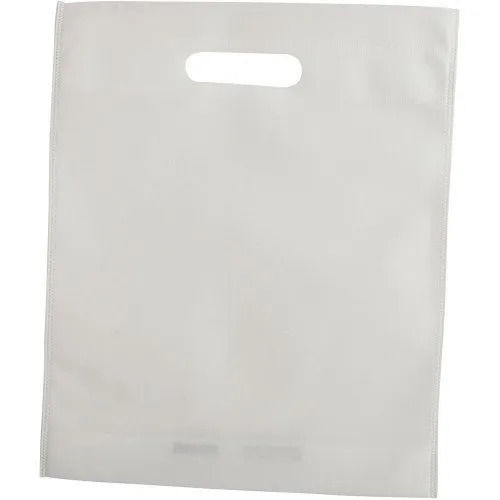 White 12X16 Inches Plain Hand Length Handle Non Woven D Cut Bags