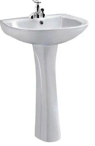 White Pedestal Wash Basin For Bathroom, Size 23 Inch X 18.50 Inch