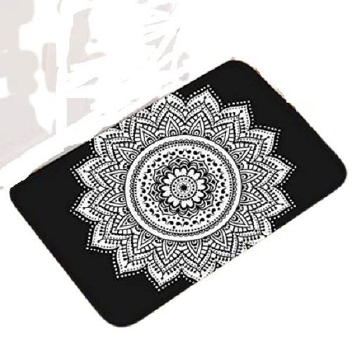 Washable Printed Black With White Colored Rectangle Shape Cotton Mat