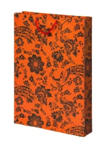 Orange With Black Rope Handle Floral Printed Paper Bags