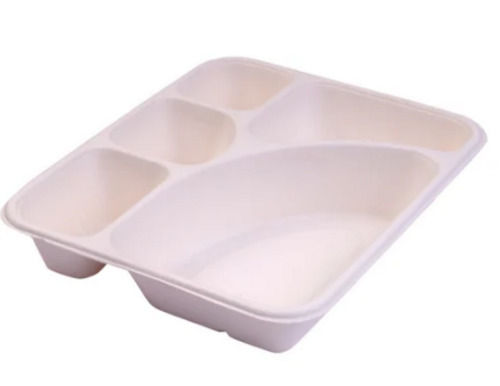 White 14X7 Inches Biodegradable Rectangular Five Compartment Plate 