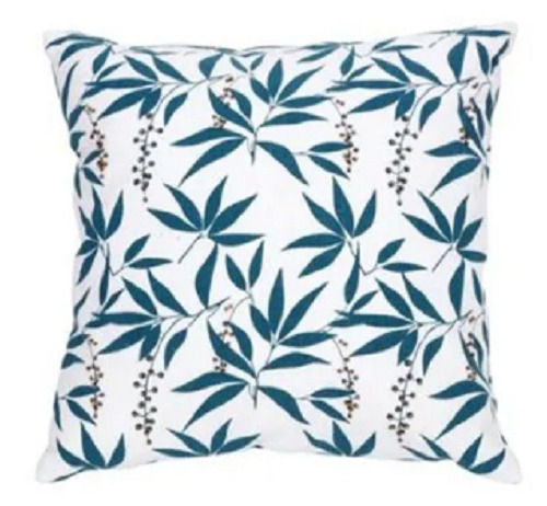 White And Blue 40X40 Cm Square Printed Cotton Cushion Cover 