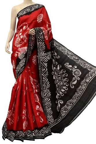 Red With Black Ladies Casual Wear Cotton Saree