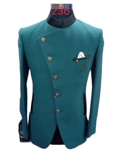 Green Modern Long Sleeves Button Closure Silk Jodhpuri Suit For Men