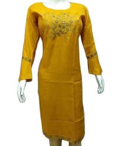 Round Neck Cotton Embroidered Ladies Kurti Bust Size: 32 Inch (In)