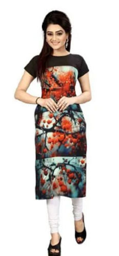 Short Sleeve And Round Neck Polyester Printed Kurtis For Ladies Bust Size: 30 Inch (In)