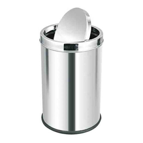 Silver 15 Liter 6.25 Kilogram Round Stainless Steel Swing Dustbin For Home Hotel 