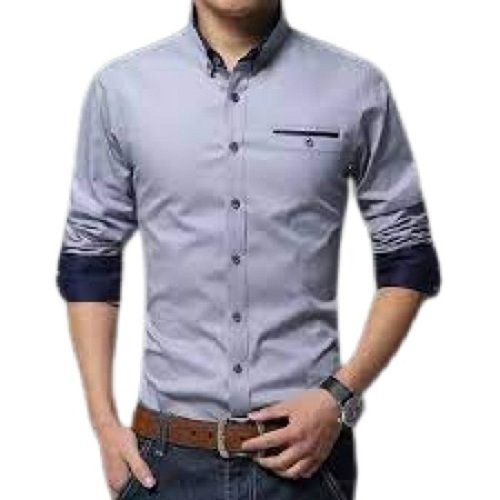 Mens Formal Wear Grey Cotton Full Sleeve Shirt Chest Size: 44 Inch