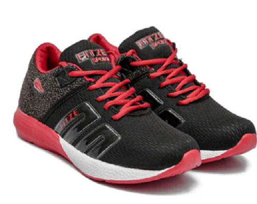 Red And Black Pu Mesh Lace Closure Comfortable Running Sport Shoes For Mens