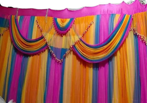 Multicolor Shrink Resistant Antique Printed Silk Wedding Curtain 