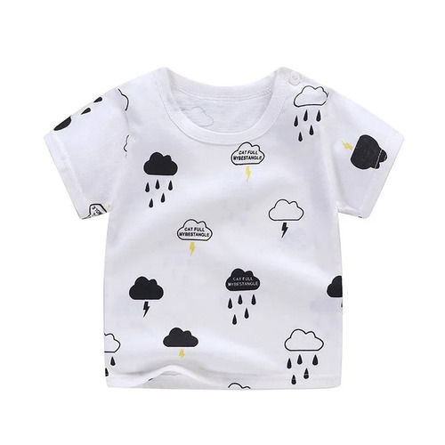 Washable Round Neck Shorts Sleeves Printed Cotton T Shirt For Baby