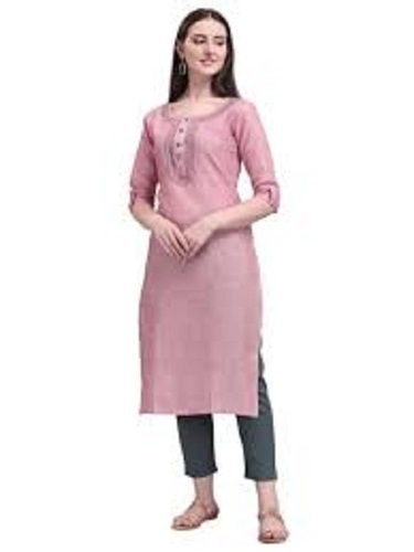 महिलाओं की त्वचा के अनुकूल और धोने योग्य कैज़ुअल वियर पिंक कॉटन कुर्ती बस्ट साइज़: 36 इंच (इंच)
