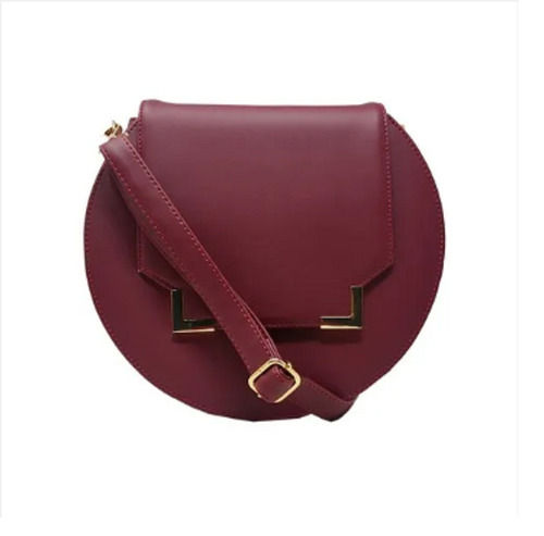 Maroon Zip Closure Customized Pu Leather Round Sling Bags With Lock System