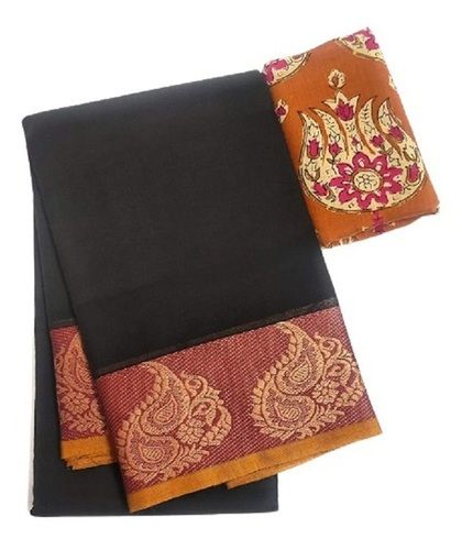 Black With Sandal 100% Cotton Material Attractive Colour Combination Comfortable South Indian Style Saree