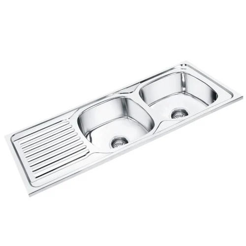 37x18 Inches Rectangular Shape Double Bowl Sink With Drainboard