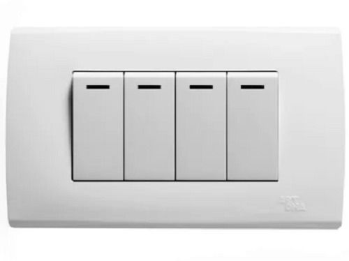 White 5 Inch Plastic Plain Rectangular 4 Way Electric Modular Switch