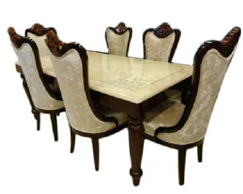 6 Seater Polished Machine Cutting Teak Wooden Dining Table Set For Home Furniture