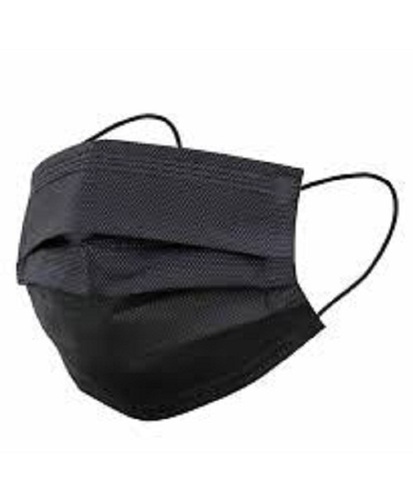 Black Face Mask - Polypropylene, Free Size, Plain Rectangular, Anti-Bacterial | Disposable, Ear Loop Securing Method, For Adults, Men and Women, 3 Year Shelf Life