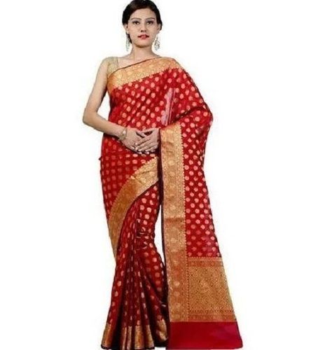 Red Cotton Silk Patch Work Printed Party Wear Banarasi Saree For Ladies 