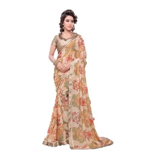 Beige Casual Wear Light Weight Printed Georgette Saree With Blouse