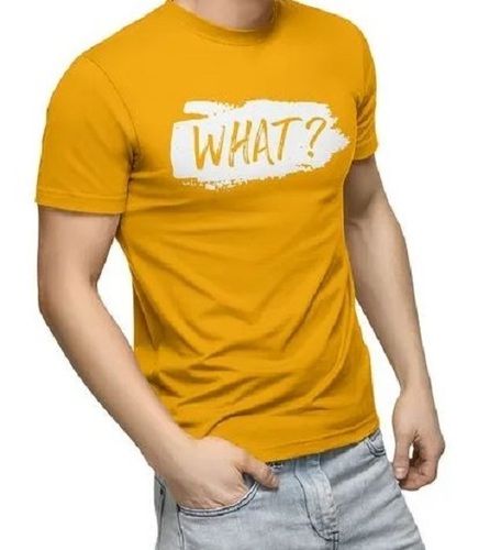 Orange Shirt Sleeves Round Neck Cotton Printed T Shirt For Mens 