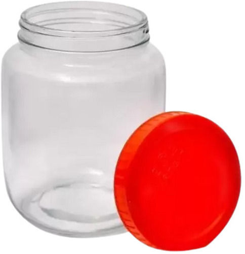 Transparent And Red 240 Grams 6Mm Thick 800Ml Glass Food Jar With Pvc Screw Cap