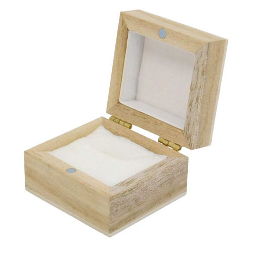 4X4 Inch Square Eco Friendly Matte Finish Wooden Ring Box  Design: Plain