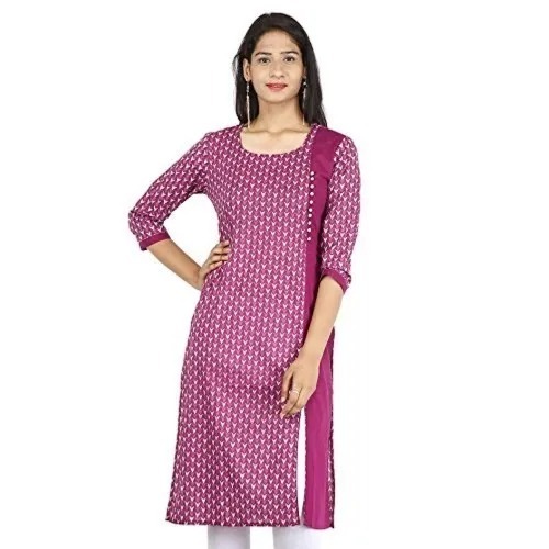 Casual Wear 3/4th Sleeves Round Neck Skin Friendly Printed Cotton Kurti