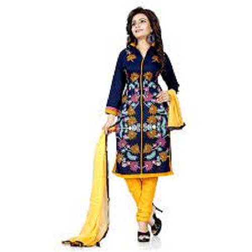 Ladies Kurti - Cotton, Long Length 32-40 inches, Blue Color | Machine Washable, Round-Neck, 3-4th Sleeve, Regular Fit, Shrink & Tear Resistant
