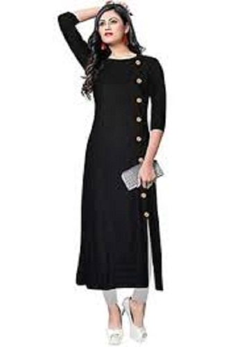 Cotton Kurti - Long 32-40 Inches, Black | Regular Fit, 3-4th Sleeves, Machine Washable, Modern Style