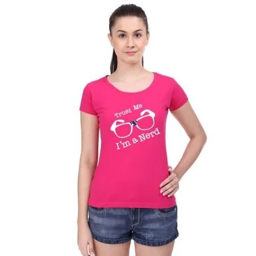 Short Sleeves Round Neck Daily Wear Printed T Shirt For Ladies Age Group: 18  Years Above