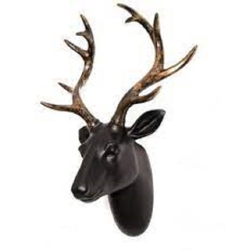 Stag Head Figurine - Handmade Solid Wood, Polished Finish | Antique Imitation Animal Theme for Wall Hanging Home Decoration