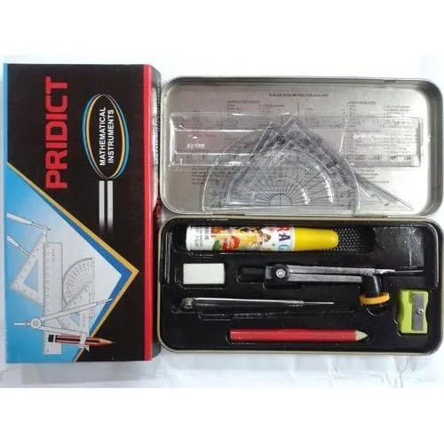 18 X 7.4 Cm Black Tin Geometry Box For School