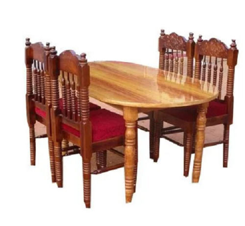 4 Seater Plain Polished Machine Made Teak Wooden Dining Table Set  Carpenter Assembly