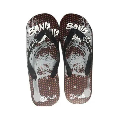 Brown Casual Wear Slip On Style Printed Flat Pu Slippers For Boys And Girls