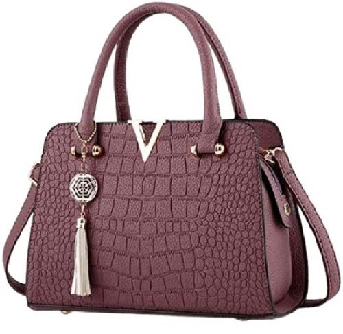 Purple Crocodile Print Square 38.4 X 36.2 Cm Polyurethane Shoulder Bag