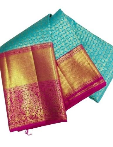 Spring Ladies Sky Blue And Pink Printed Party Wear Cotton Silk Sarees