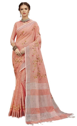 Skin Friendly Bollywood Style Linen Embroidery Saree With Blouse