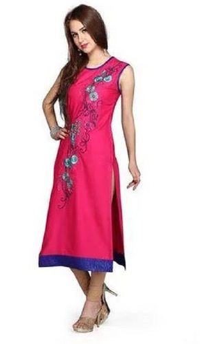 Casual Wear Sleeveless Embroidered Cotton Kurti For Ladies Bust Size: 32 Inch (In)