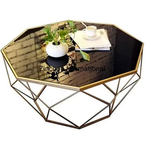 Decorative Indoor Stainless Steel Hexagonal Nesting Glass Top Coffee Center Table