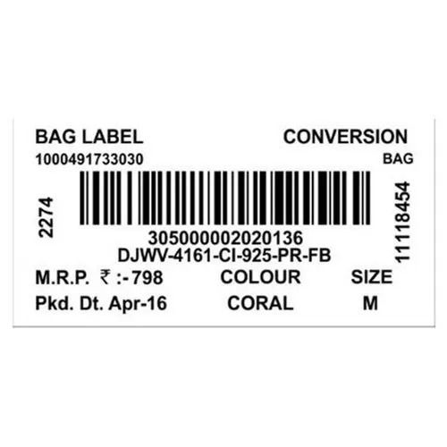 Barcode 0.4 Mm Thick Single Side Adhesive And Printed Mrp Label For Garments 