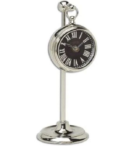 Silver 12 Inch Polished Round Analog Standing Steel Clock