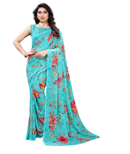 Casual Wear Floral Printed Georgette Saree For Ladies With Blouse Piece